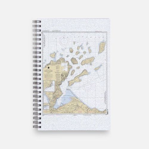 Perfect for all of your notes and to remind you of your connection to the Apostle Islands! Waterproof cover features a topographic map of the Apostle Islands Lined 160 pages Lay-flat spiral binding 5.5