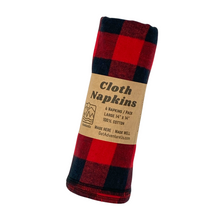 Load image into Gallery viewer, AdventureUs&#39; eco-friendly washable, reusable, classic plaid napkins add charm to any picnic, boat or cabin life. Unbelievably soft 100% yarn-dyed cotton flannel. Lightweight &amp; Packable.