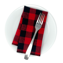 Load image into Gallery viewer, AdventureUs&#39; eco-friendly washable, reusable, classic plaid napkins add charm to any picnic, boat or cabin life. Unbelievably soft 100% yarn-dyed cotton flannel. Lightweight &amp; Packable.