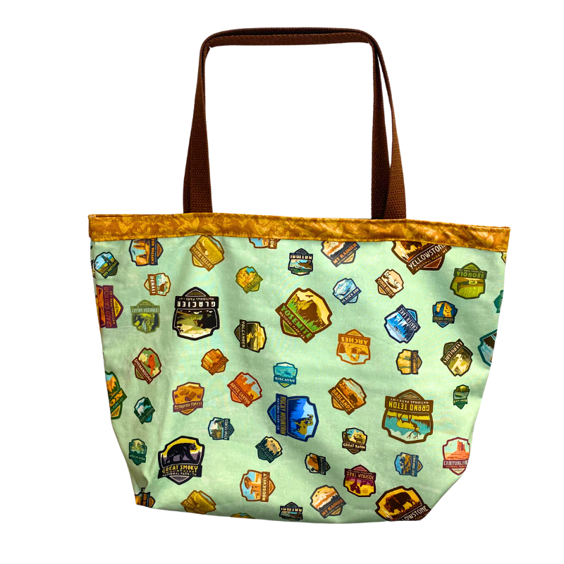 National Park Patches on Seafoam - National Parks Market Tote - 100% Cotton - USA Made