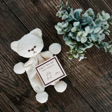 Load image into Gallery viewer, This soft and cuddly organic cotton teething bear makes the perfect new baby gift.