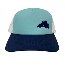 Load image into Gallery viewer, Lake Superior Embroidered Trucker Hat - Teal/Navy/White
