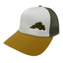 Load image into Gallery viewer, Lake Superior Embroidered Trucker Hat - White/Wheat/Moss