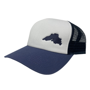 Lake Superior Embroidered Trucker Hat - White/Indigo/Navy