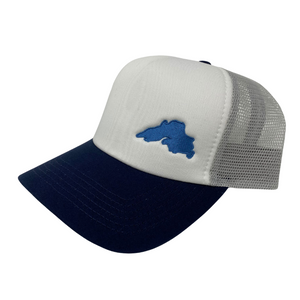 Lake Superior Embroidered Trucker Hat - White/Navy/Grey