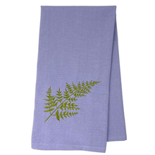 Load image into Gallery viewer, One 28&quot; x 20&quot; towel 5&quot; x 5&quot; design of&nbsp;a fern Embroidered in Washburn, WI, USA