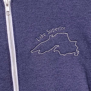 Lake Superior Sweatshirt - Zip Up Hoodie - Heather Navy - AdventureUs