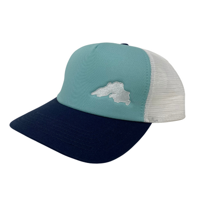 Lake Superior Embroidered Trucker Hat - Teal/Navy/White