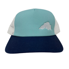 Load image into Gallery viewer, Lake Superior Embroidered Trucker Hat - Teal/Navy/White