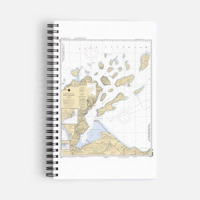 Perfect for all of your notes and to remind you of your connection to the Apostle Islands! Waterproof cover features a topographic map of the Apostle Islands Lined 160 pages Lay-flat spiral binding 5.5