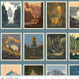 American National Parks Postcards Blue - By the Yard