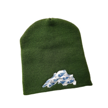 Load image into Gallery viewer, This beanie will keep you warm while showing off your love for the big lake. 8&quot; tall with no cuff Super stretchy knit One size fits most Great for kids too Embroidered in our Washburn, Wisconsin sewing studio Materials: 100% acrylic