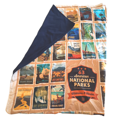 National Parks Wilderness Wonders Fleece Lined Blanket - Navy Backing - USA Made