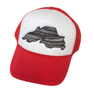 Designed to fit almost any adult head, this hat has an adjustable rear strap closure. Mesh cap crown height: 3.5 in. Brim length: 3 in. Brim width: 6.5 in. (flexible bend).