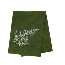 Load image into Gallery viewer, One 28&quot; x 20&quot; towel 5&quot; x 5&quot; design of&nbsp;a fern Embroidered in Washburn, WI, USA