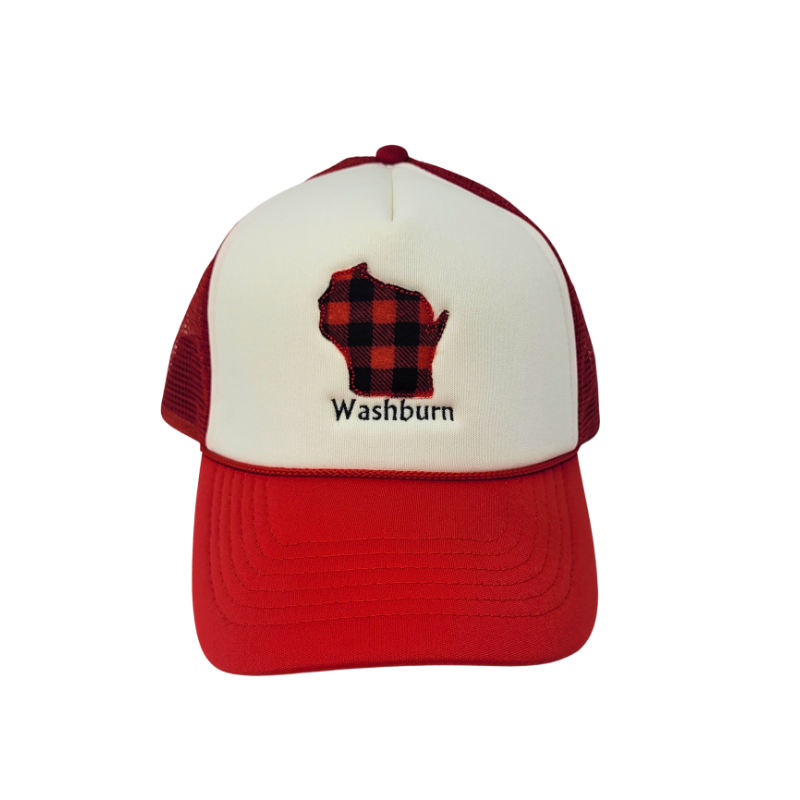 Washburn Wisconsin Plaid Trucker Hat - Red