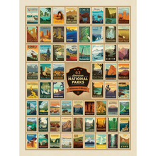 Load image into Gallery viewer, Cover up with this cozy, beautiful throw blanket.  Featuring all 63 American National Parks posters surrounding the Wilderness &amp; Wonder center patch image. This throw blanket is perfect for the National Parks enthusiast in your life. Made in Wisconsin with imported materials.