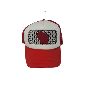 Wisconsin Black and White Print Trucker Hat - Red