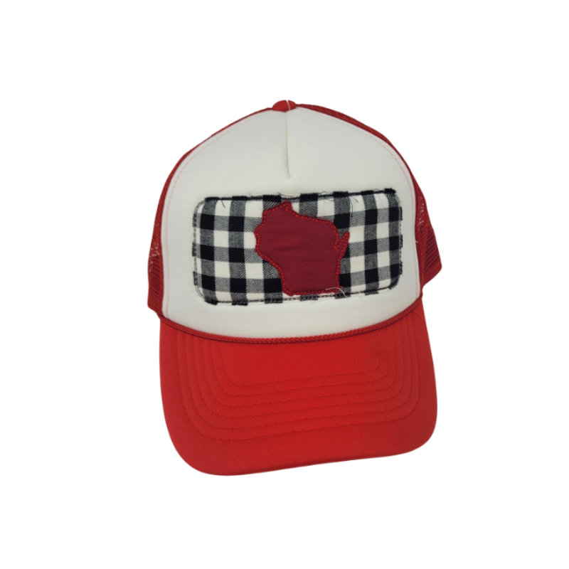 Wisconsin Plaid Trucker Hat - Red