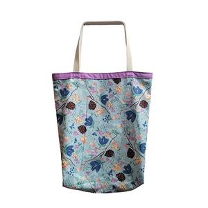 Shop in style with this classy 100% Cotton Tote Bags. Great for heading to the library, yoga, shopping, or to keep your projects contained.  Size: 16" wide x 17" long x 4" gusseted bottom Materials: 100% cotton with cotton liner and webbing. USA Made in Washburn, Wisconsin 