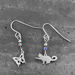 Cat & Butterfly Stainless Steel Earrings