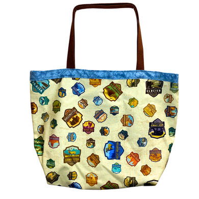 National Park Patches on Cream - National Parks Market Tote - 100% Cotton - USA Made