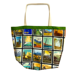 National Parks Posters with Green Liner - National Parks Market Tote - 100% Cotton - USA Made