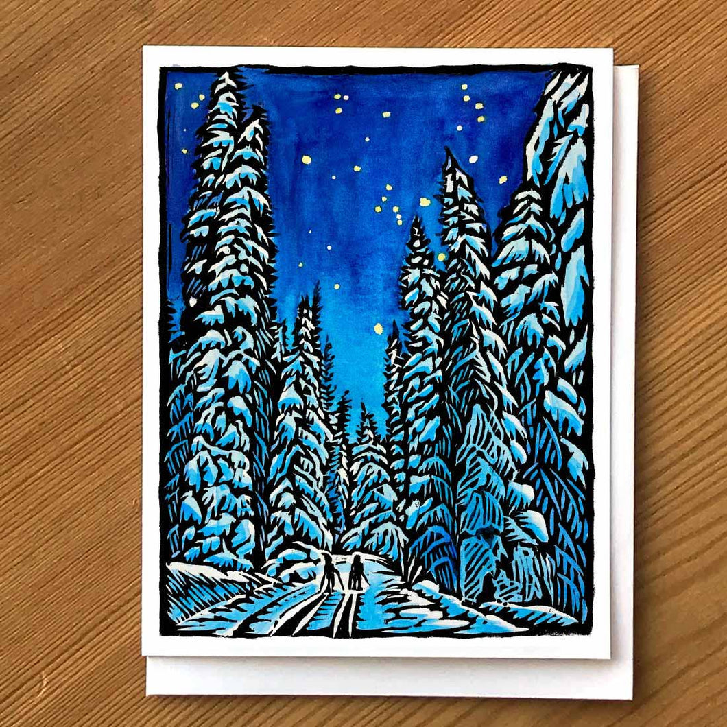 Full Moon Ski Greeting Note Card