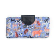Load image into Gallery viewer, This wallet has everything you need plus a beautiful print!  Measures 6.75 inches long x 3.5 inches wide x .5&quot; deep Zip change compartment,14 card slots &amp; clear ID slot Made with 100% recycled water-resistant polyester and vegan leather Magnetic closure