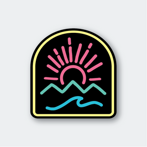 Neon Sun Mountain Wave Sticker