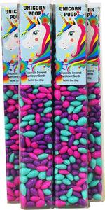 Unicorn Poop, bright colored Sunny Seeds in 3 oz tubes.