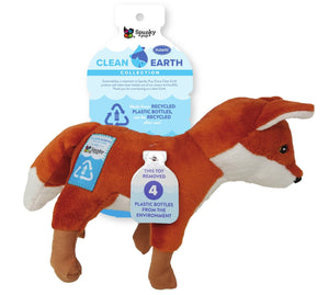 Clean Earth plush toys are made from 100% recycled plastic water bottles.  Measures 10" x 10" x 3.5" Floats Built-in squeaker Durable construction plush Recyclable Materials: 100% RPET (Recycled Polyester/PET Plastic)