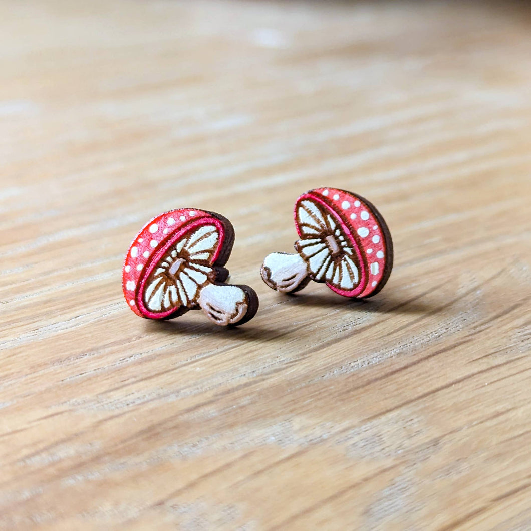 Amanita Mushroom Hand-Painted Cottagecore Stud Earrings