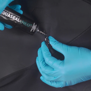 Wetsuit repair is simple and quick with Aquaseal NEO. Previously known as Seal Cement, this black contact cement is formulated to permanently bond with neoprene and other coated materials. With this flexible liquid adhesive, repairing neoprene gear can be done within half an hour. 
