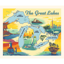 Load image into Gallery viewer, This beautiful image of the great lakes will brighten any room. Measures 35&quot; x 43&quot; Serged edges to prevent fraying Washing Instructions: Machine Wash Cold/Tumble Dry Low Wood hanger sold separately Materials: 100% cotton Riley Blake Designs™ Destinations fabric  Artwork ©Anderson Design Group, Inc. All rights reserved.