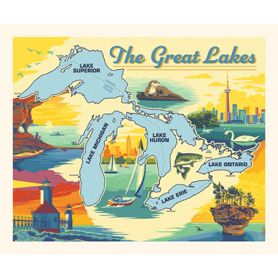 This beautiful image of the great lakes will brighten any room. Measures 35
