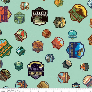 This fun National Parks themed fabric is perfect for quilting, patching, curtains, bags and more!  This print features patches naming the different national parks.
