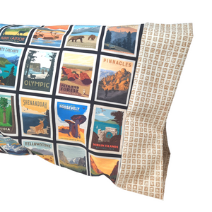 This pillowcase is perfect for the National Parks enthusiast in your life.  Standard Size measures 30" x 20" King Size measures 40" x 20" Washing Instructions: Machine Wash Cold/Tumble Dry Low Materials: 100% cotton  Artwork ©Anderson Design Group, Inc. All rights reserved. Licensed by ADGstore.com