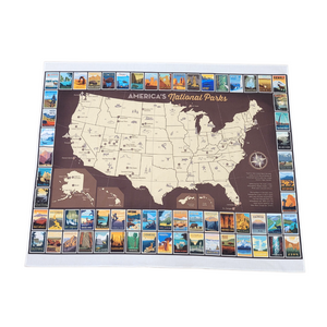 Mark your love of the National Parks and your travels with this fun USA Map.  Easily display with clipped curtain rings or a beautiful magnetic holder (sold separately) Measures 36" x 43" Classy quarter inch rolled hem Washing Instructions: Machine Wash Cold/Tumble Dry Low Product Designed and Sewn by AdventureUs in Northern Wisconsin Materials: 100% cotton Riley Blake Designs™ Destinations fabric
