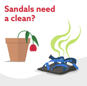 Once your sandals have been used a few times and are starting to smell, use Nikwax Sandal Wash™ to clean, deodorize and freshen. Always apply this product to all non waterproof footwear, including shoes, sandals and next to skin areas of footwear, such as insoles and footbeds to keep them in top condition.  Easy application instructions on package. Eco-friendly garment and gear care
