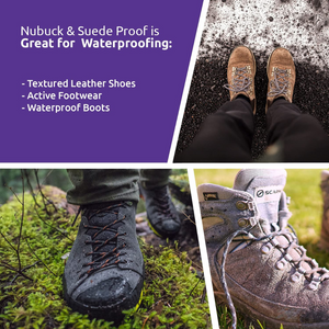 Waterproof your Nubuck and Suede shoes while maintaining breathability and keeping your feet dry.  Easy application with instructions on package. Eco-friendly garment and gear care