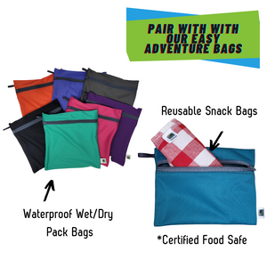 Pair these awesome reusable picnic napkins with our  Wet/Dry Pack Bags and Snack Bags for easy waterproof storage and to pack back up after use.  Simply throw everything in the wash and head out on another adventure.