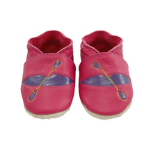 Load image into Gallery viewer, Wee-Kicks are handcrafted toddler shoes made from quality leather. These pink and purple kayak shoes are perfect for the lake lover and adventurer in your life!