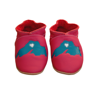 Wee-Kicks are handcrafted toddler shoes made from quality leather. These pink  Lake Superior shoes are perfect for any lake lover and adventurer in your life!