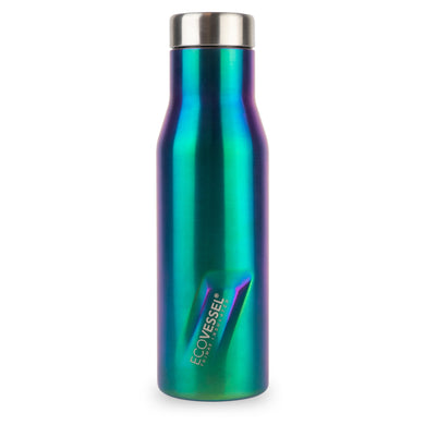 This vacuum insulated bottle will keep your drink hot or cold all day long.  Keeps contents cold up to 80 hours/Hot up to 16 hours Hidden handle Durable finish Non-slip rubber base 16 oz capacity Brand: EcoVessel Style: Aspen