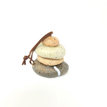 Load image into Gallery viewer, Reminisce about your days at the beach with this beautiful holiday ornament.  Perfect souvenir from your Lake Superior adventures in iconic Apostle Islands, Bayfield, Washburn, and Ashland areas in Wisconsin. Rock Cairn Stacked Stones Ornament Size W 2.5&quot; D 1.5&quot; H 3.75&quot;