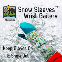 Load image into Gallery viewer, Snow Sleeves fit over gloves and jacket sleeves to as wrist gaiters and keep snow out off wrists to keep your adventurer warm and having fun.
