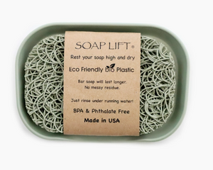 This eco-friendly, USA Made soap lift gives your soap an attractive look while adding longevity.  Helps your bar of soap last longer and not stick to the soap dish or shower shelf