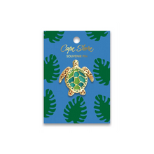 Load image into Gallery viewer, Perfect for adding a little flair to jacket, hats, backpacks, or lapels. Turtle Enamel Pin - Cape Shore