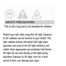 Load image into Gallery viewer, This UV Flashlight is not a toy and is not intended for children. Use caution while operating.